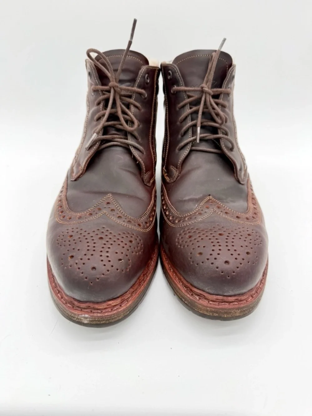 Heinrich Dinkelacker Brown Leather Wingtip Boots Shearling Lined Men US 10.5